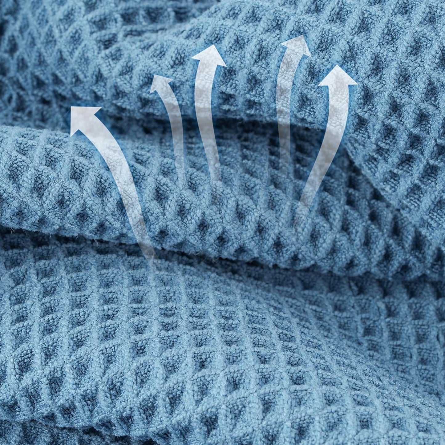 New Microfiber Waffle Bath Towels, 2 Pieces, Oversized, Soft, Absorbent, Fast Drying, Lint Free (Blue)