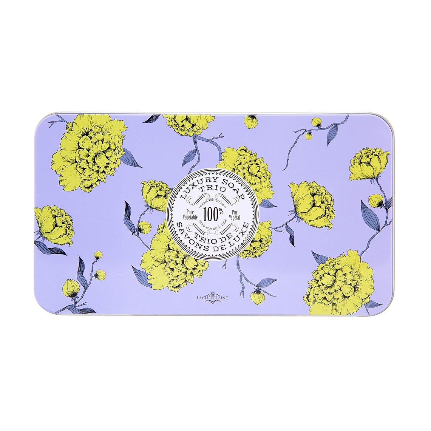 La Chatelaine Luxury Bar Soap Trio Gift Set Tin | Made in France | Natural and Organic | Shea Butter Formula | 3 x 7 oz / 200g - Lavender Soap Trio (Lavender, Lychee Bilberry, Lemon Verbena)