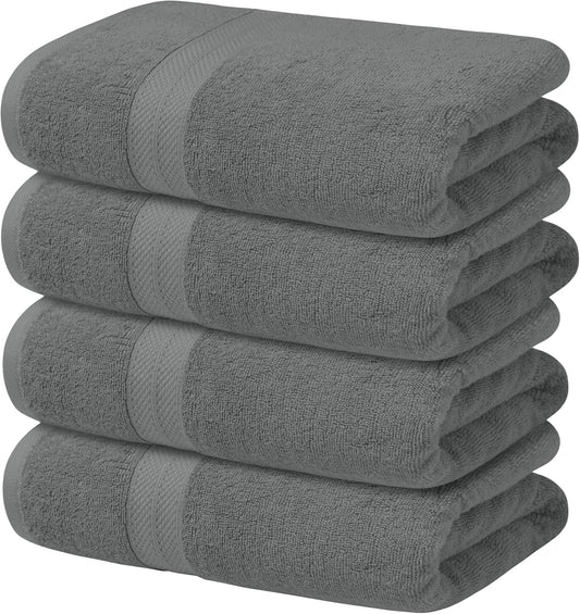 Avalon Towels Grey Bath Towels Set of 4 pcs (27x54 inches), 100% Cotton Towel Absorbent and Quick Dry Grey Towels for Bathroom, Super Soft and Perfect for Daily Use