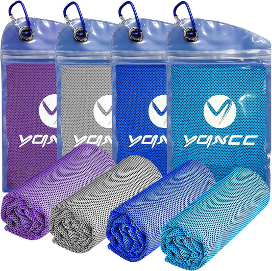 YQXCC 4 Pack Cooling Towels | 40"x12" | Ice Cool for Neck | Microfiber Soft Breathable Chilly | for Yoga, Golf, Gym, Camping, Running, Workout & More Activities
