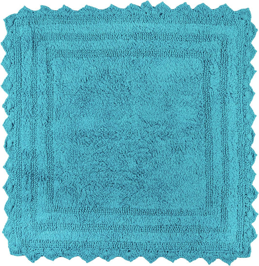 RAJRANG Ocean Bluebird Square Bath Rug – 24 Inch Cotton Bathroom Mat with Crochet Pattern, Reversible and Absorbent Boho Style Rug for Kitchen, Spa, or Vanity Area