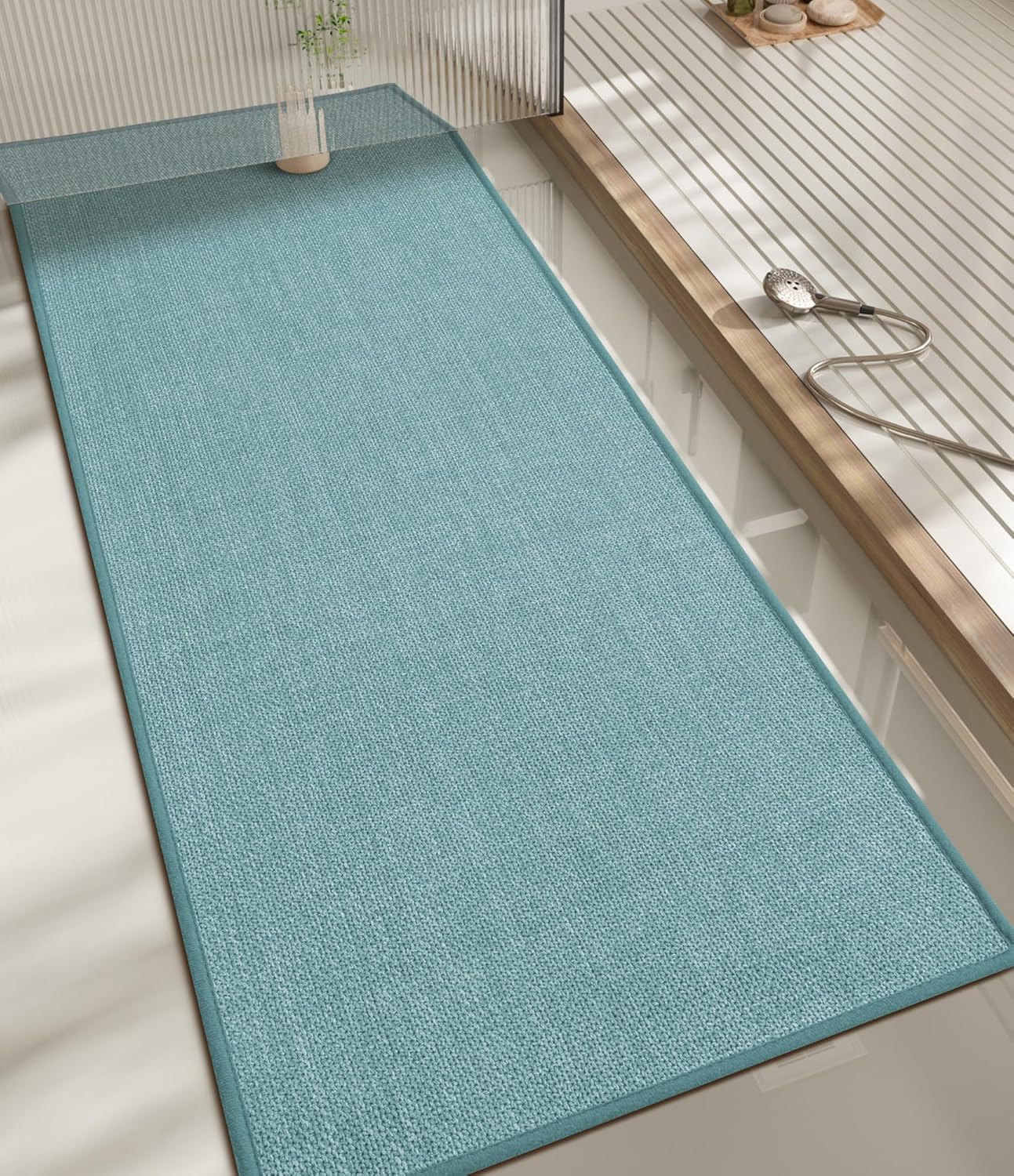 chakme Bathroom Rugs Mat 59x17, Ultra Thin Non Slip Bath Mat Runner Quick Dry Absorbent Bath Mat for Bathroom Floor, (Light Blue, 59"x17")