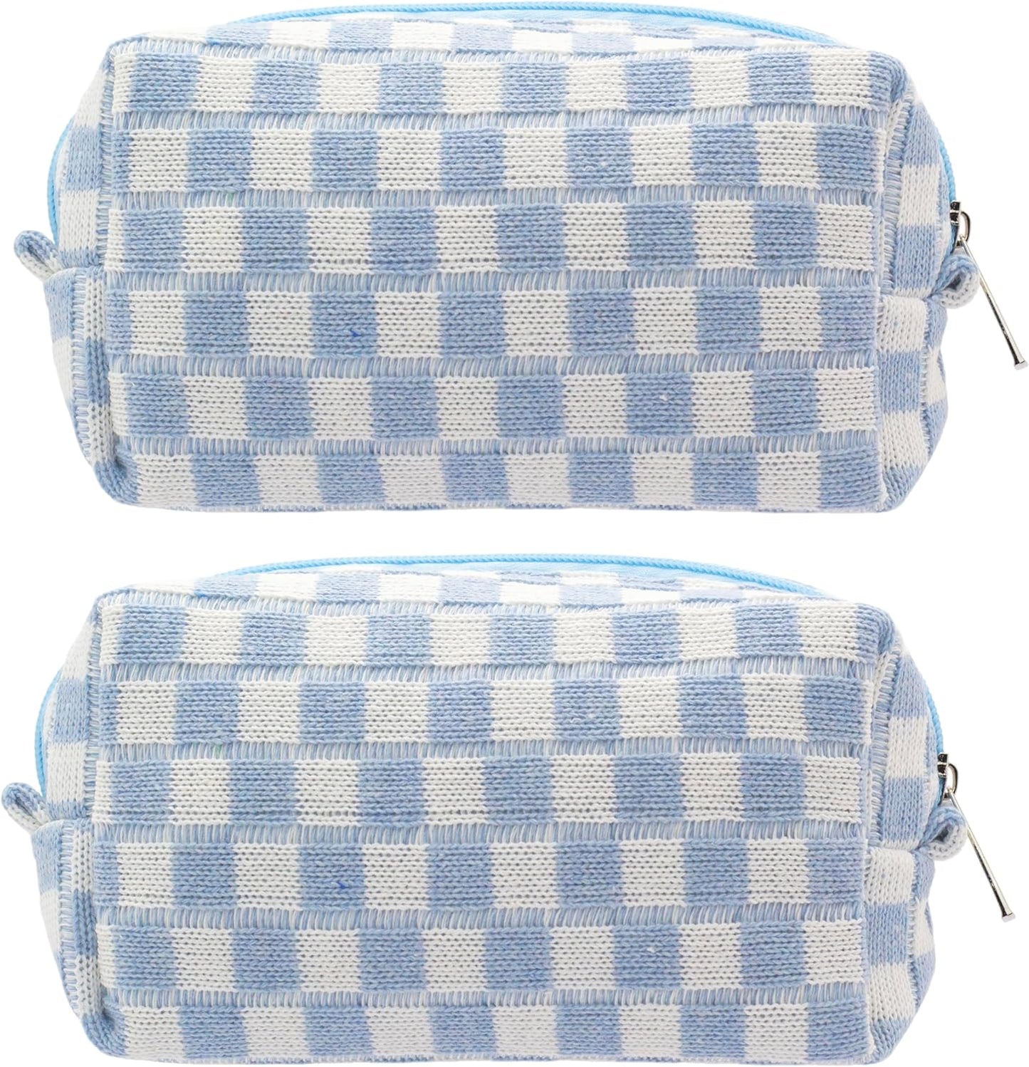 PAZIMIIK Checkered Makeup Bag for Purse Portable Zipper Make Up Pouch Small Cosmetic Case for Travel Accessories (2PCS Blue)