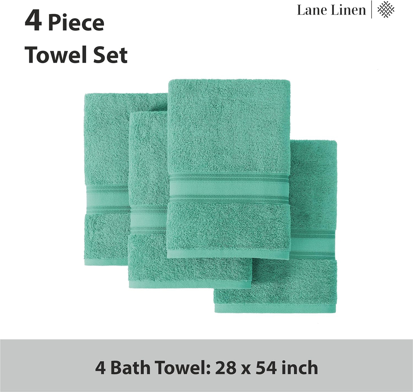 Lane Linen 100% Cotton Bath Towels 4 Pack (28"x54") - Zero Twist, Premium Cotton Large Towels Set for Bathroom - Quick Dry, Soft & Absorbent Large Bath Towel Set - Oeko Tex Certified, Pre Shrunk- Teal