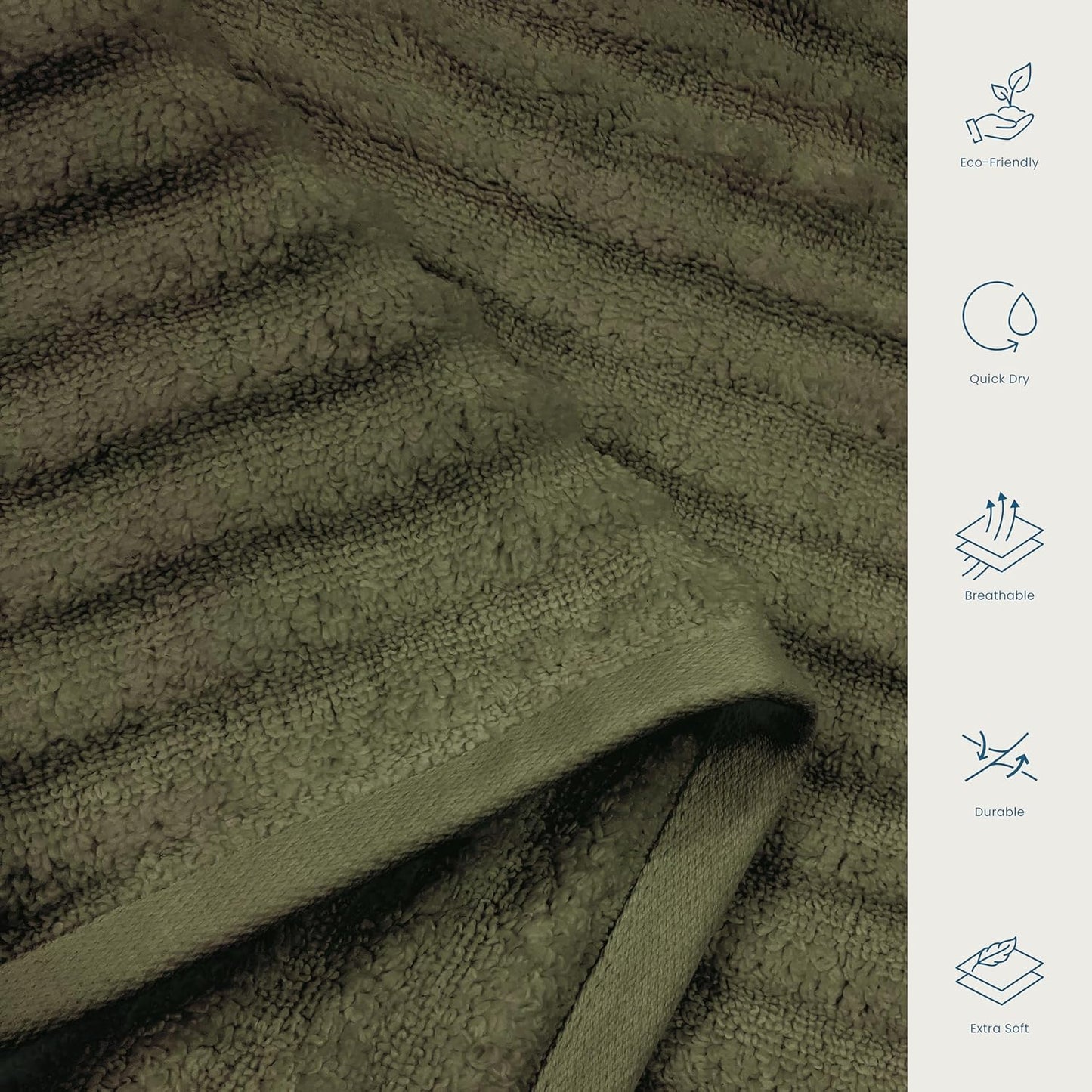 Blue Loom Ribbed Bath Sheet & Towel, 100% Cotton 600 GSM, Soft Absorbent Durable Quick Drying Bath Sheet & Bath Towel Set for Bathroom - Mason Set of 2 Moss Green (65" x 45" & 58" x 30")