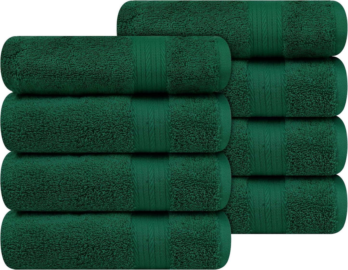 Ample Decor Hand Towel 18 X 28 Inch Pack of 8 600 GSM 100% Cotton Soft Absorbent Thick Durable Premium Quality, for Hotel, Bathroom, Spa, Daily Use, Gym - Green