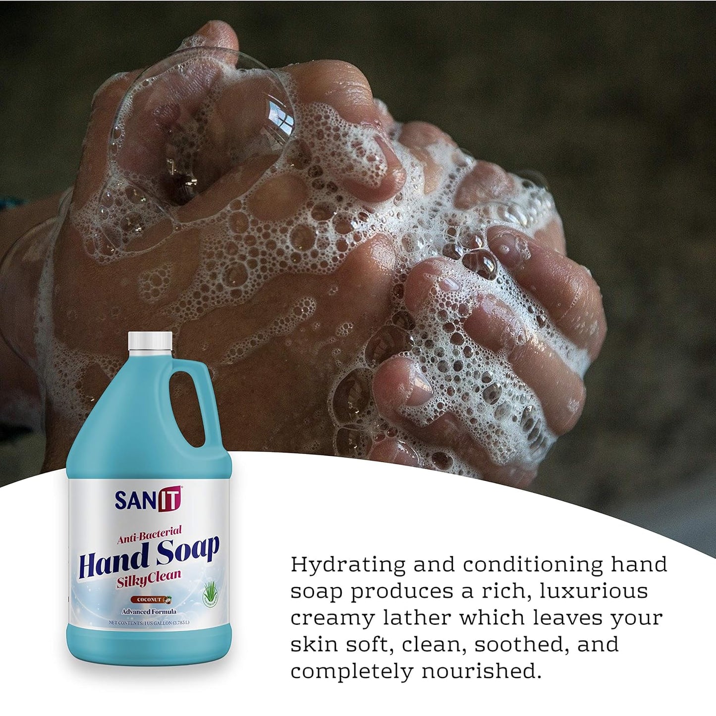 Sanit Silky Clean Antibacterial Liquid Gel Hand Soap Refill - Advanced Formula with Coconut Oil and Aloe Vera - All Natural Moisturizing Hand Wash - Made in USA, Coconut, 1 Gallon