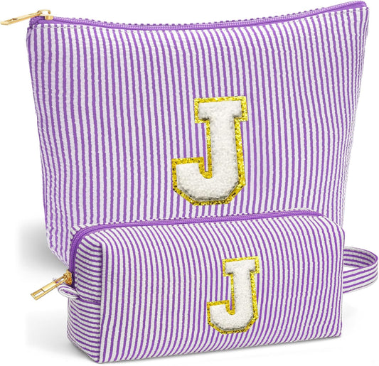 Travel Essentials - Portable Travel Toiletry Bag for Women, Initial Makeup Kit Organizer Make up Cosmetic Bag Set Purple Stuff Birthday Gifts for Women Daughter Mom, Purple Letter J