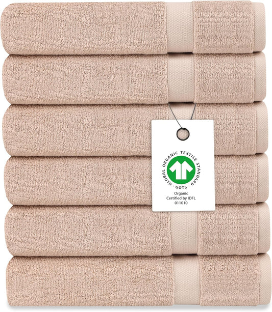 Delara Organic Cotton Luxuriously Plush Washcloths Pack of 6 | GOTS & Oeko-TEX Certified | Premium Quality Face Towels | Feather Touch Technology|650 GSM Long Staple|Soft, Quick Dry & Ultra-Absorbent