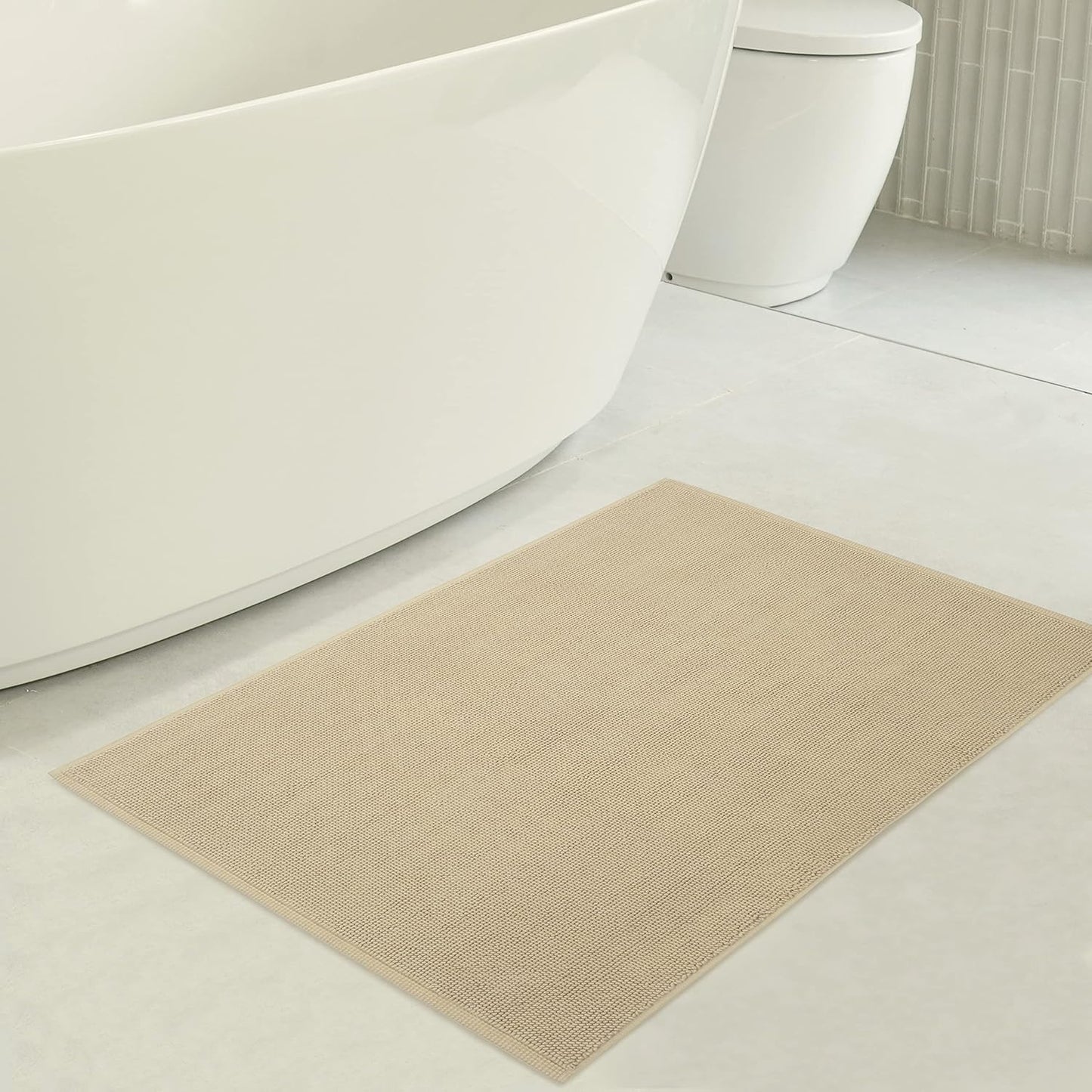 American Soft Linen Bath Rug, 17 in 24 in 100% Cotton Bath Mats Rugs for Bathroom, Slip Reducer Washable Shaggy Form Area Rugs, Beige Bath Rug