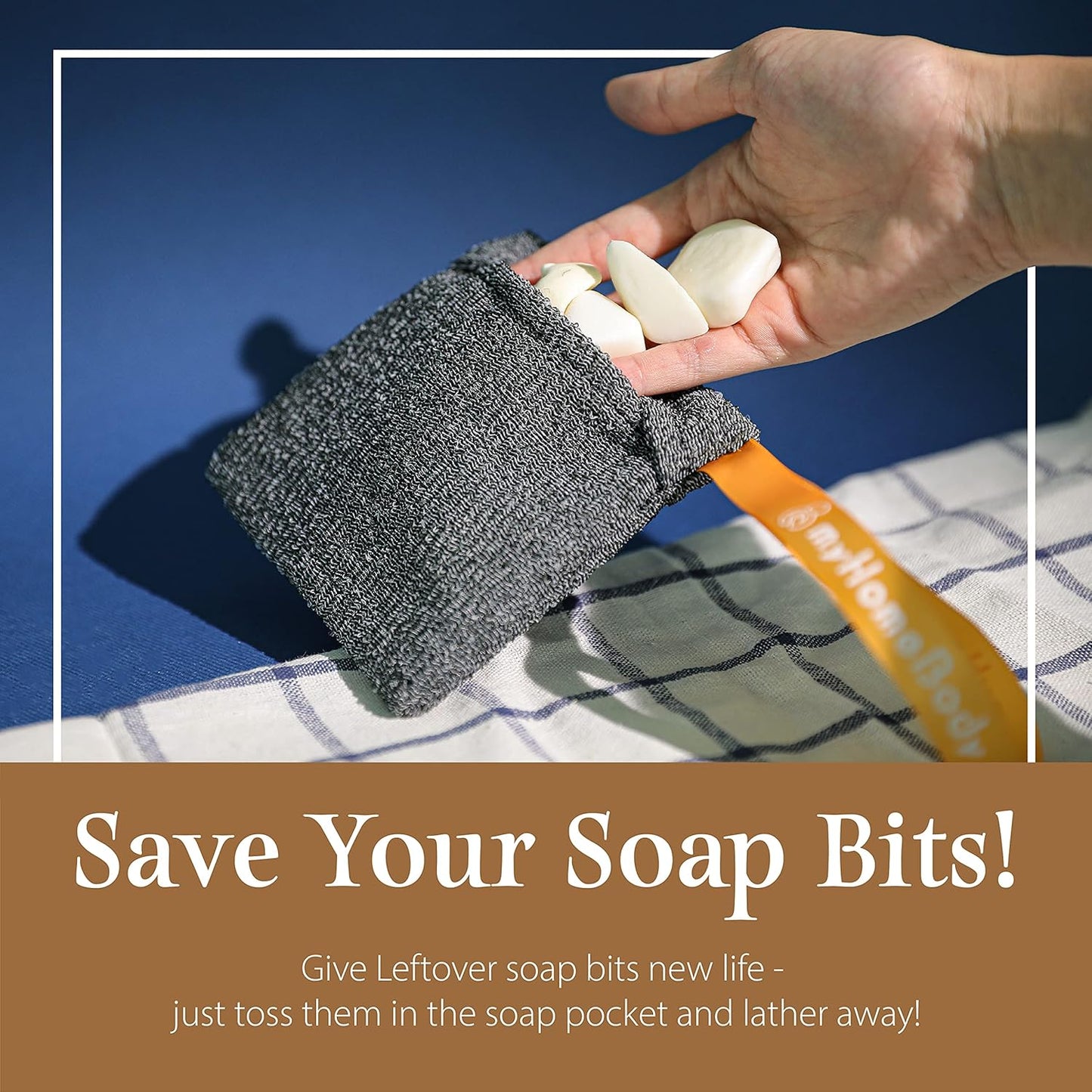 myHomeBody Soap Pocket Squares Exfoliating Pouch, Body Scrubber, Exfoliator Sponge for Bath or Shower, or Leftover Bits Saver, Graphite Gray, 9 Pack + 6 Lift Pads