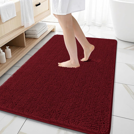 OLANLY Bathroom Rugs 59x35, Extra Soft Absorbent Chenille Bath Rugs, Rubber Backing Quick Dry, Machine Washable Bath Mats for Bathroom Floor, Tub and Shower, Home Decor Accessories, Burgundy