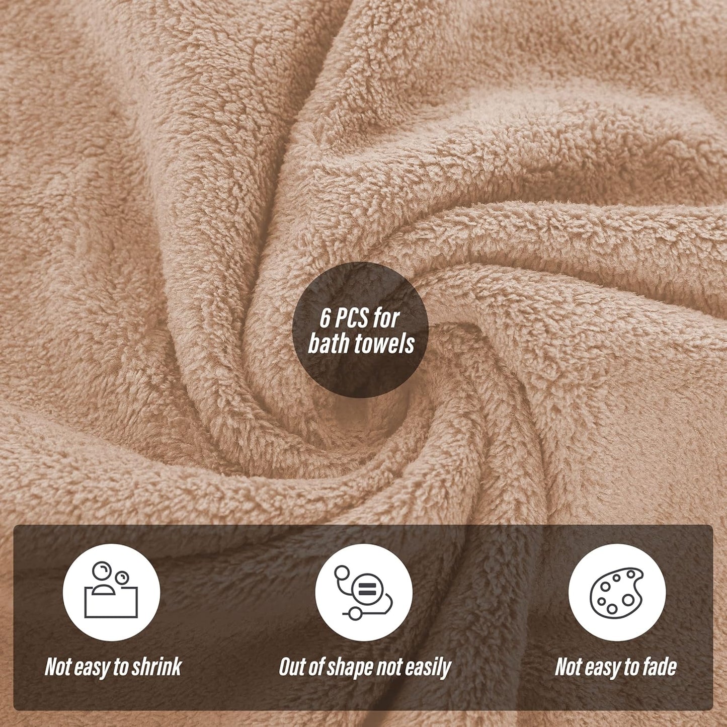 MOONQUEEN 6 Pack Premium Bath Towel Set - Quick Drying - Microfiber Coral Velvet Highly Absorbent Towels - Multipurpose Use as Bath Fitness, Bathroom, Shower, Sports, Yoga Towel (Brown)