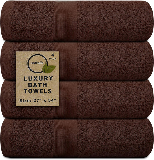 Softolle Luxury Bath Towels Set of 4 (27” x 54”) | Towels for Bathroom | Super Soft | Highly Absorbent Towels for Home, Spa, Gym (Brown)