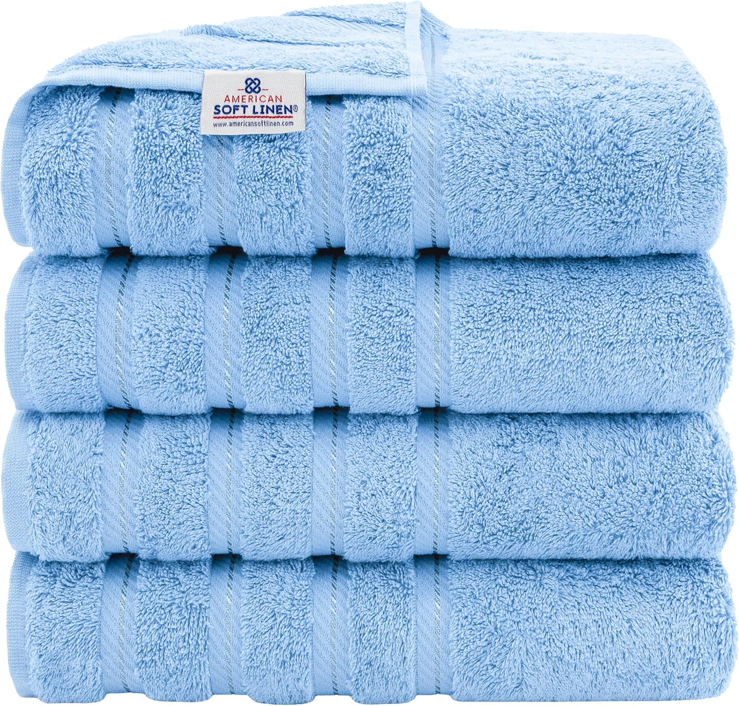 American Soft Linen Luxury 4 Piece Bath Towel Set, 600 GSM 100% Cotton Turkish Bath Towels for Bathroom, 27x54 in Large Bathroom Shower Towels, Sky Blue