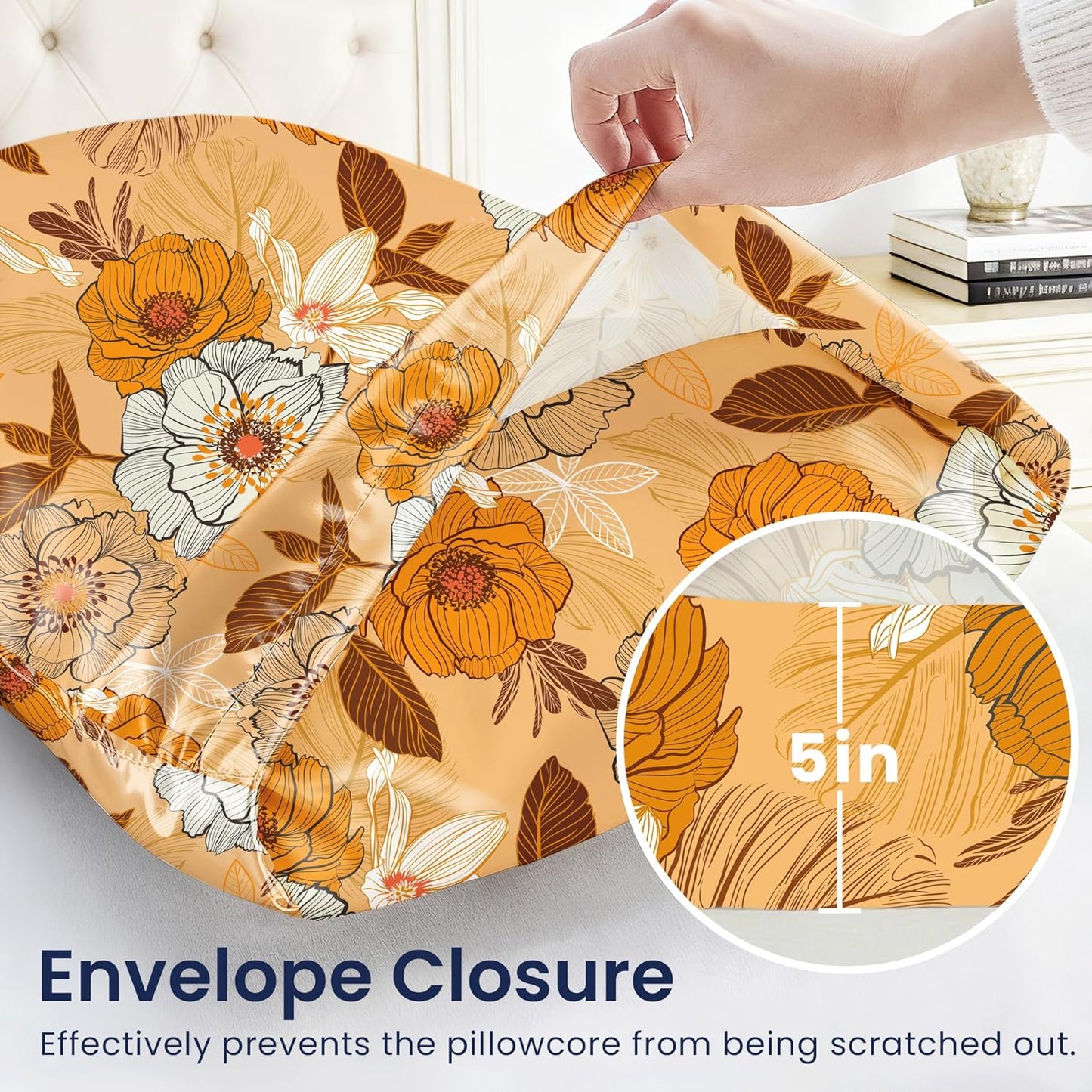 EXQ Home Satin Pillowcase for Hair and Skin Queen - Printed Autumn Flowers Silk Pillow Cases 2 Pack 20x30 inches - Satin Pillow Cases Set of 2 with Envelope Closure, Gifts for Women Men