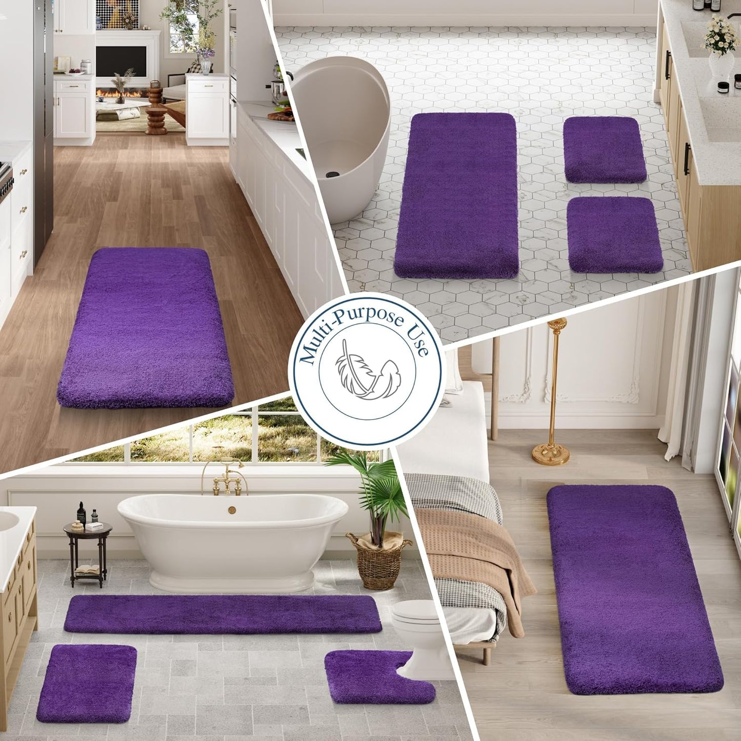 Walensee Large Bathroom Rug (24 x 72, Dark Purple) Extra Soft and Absorbent Shaggy Bath Mat Machine Washable Microfiber Non Slip Luxury Floor Mat