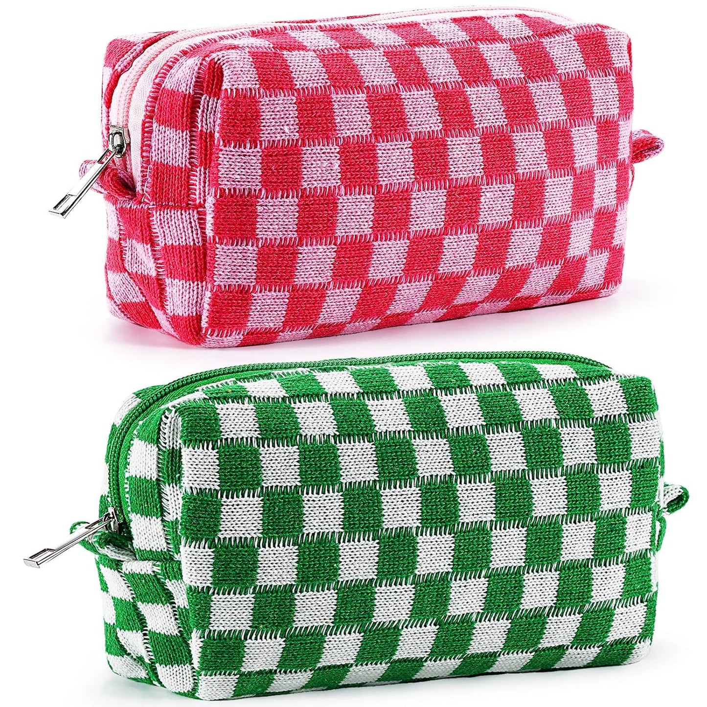 ZLFSRQ 2Pcs Checkered Pencil Case Cute Pencil Pouch for Teens Checkered Makeup Bag Medium Travel Cosmetic Bag Preppy Makeup Pouch for Purse Aesthetic Zipper Toiletry Bags Organizer(Pink/Green)