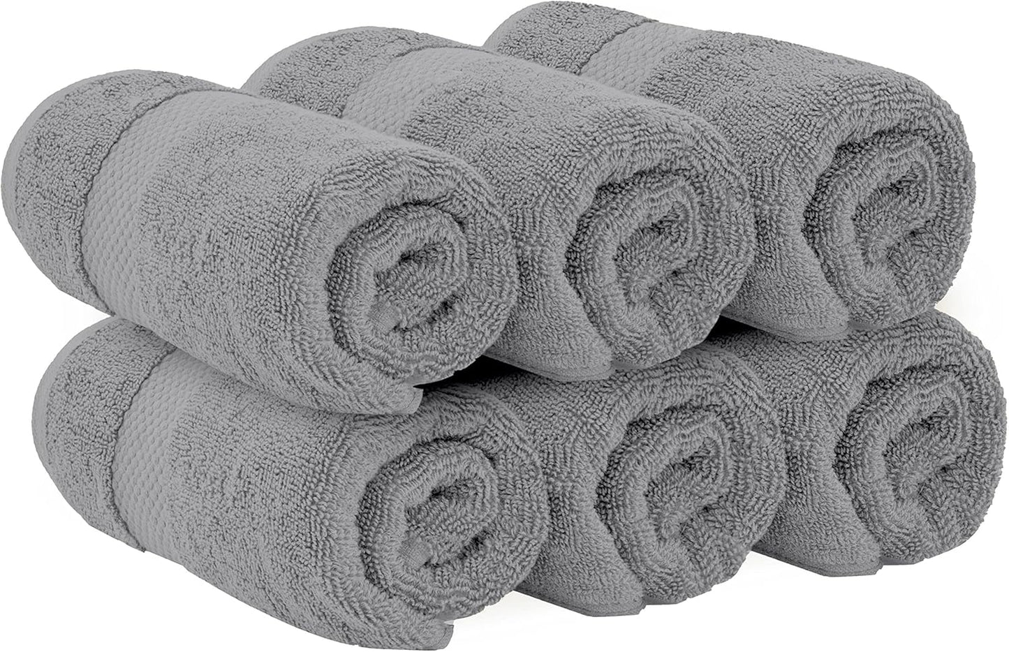 White Classic Luxury Light Gray Hand Towels - Soft 100% Turkish Cotton | Highly Absorbent Hotel spa Bathroom Towel Collection | 16x30 Inch | Set of 6