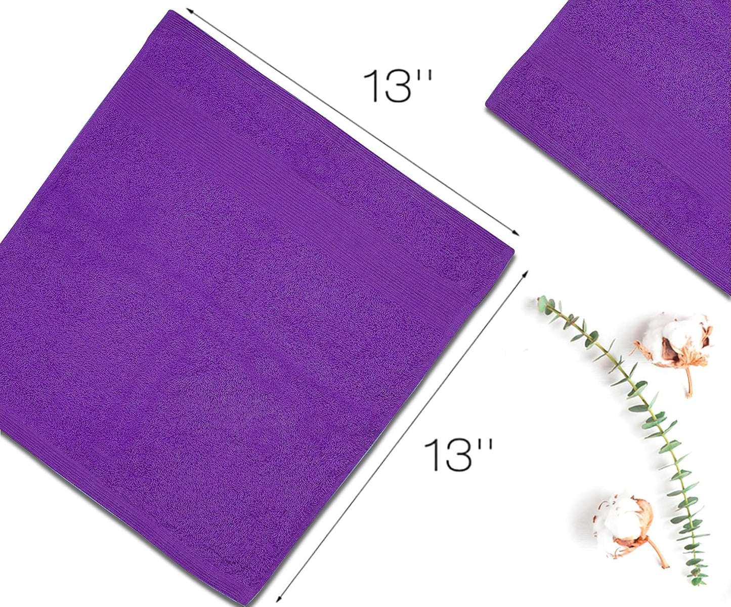 Premium Wash Cloths Pack of 12 (13" x 13") 100% Ring Spun Cotton | Luxury Washcloths | Ultra Soft Face Towels | Highly Absorbent Wash Cloths for face (Purple)