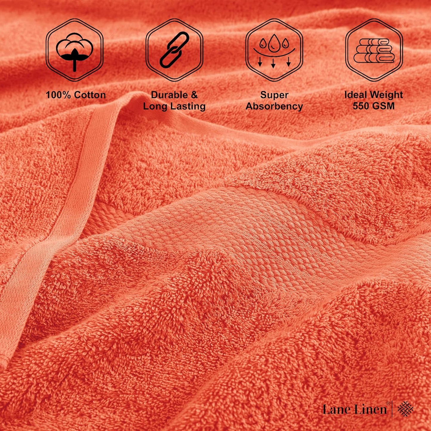 Lane Linen 100% Cotton 4 Pack Bath Sheets (35"x66") - Ring Spun Cotton - Extra Large Bath Towels Set - Quick Drying, Soft & Absorbent Oversized Bathroom Towel Sets - Spa & Hotel Quality - Living Coral