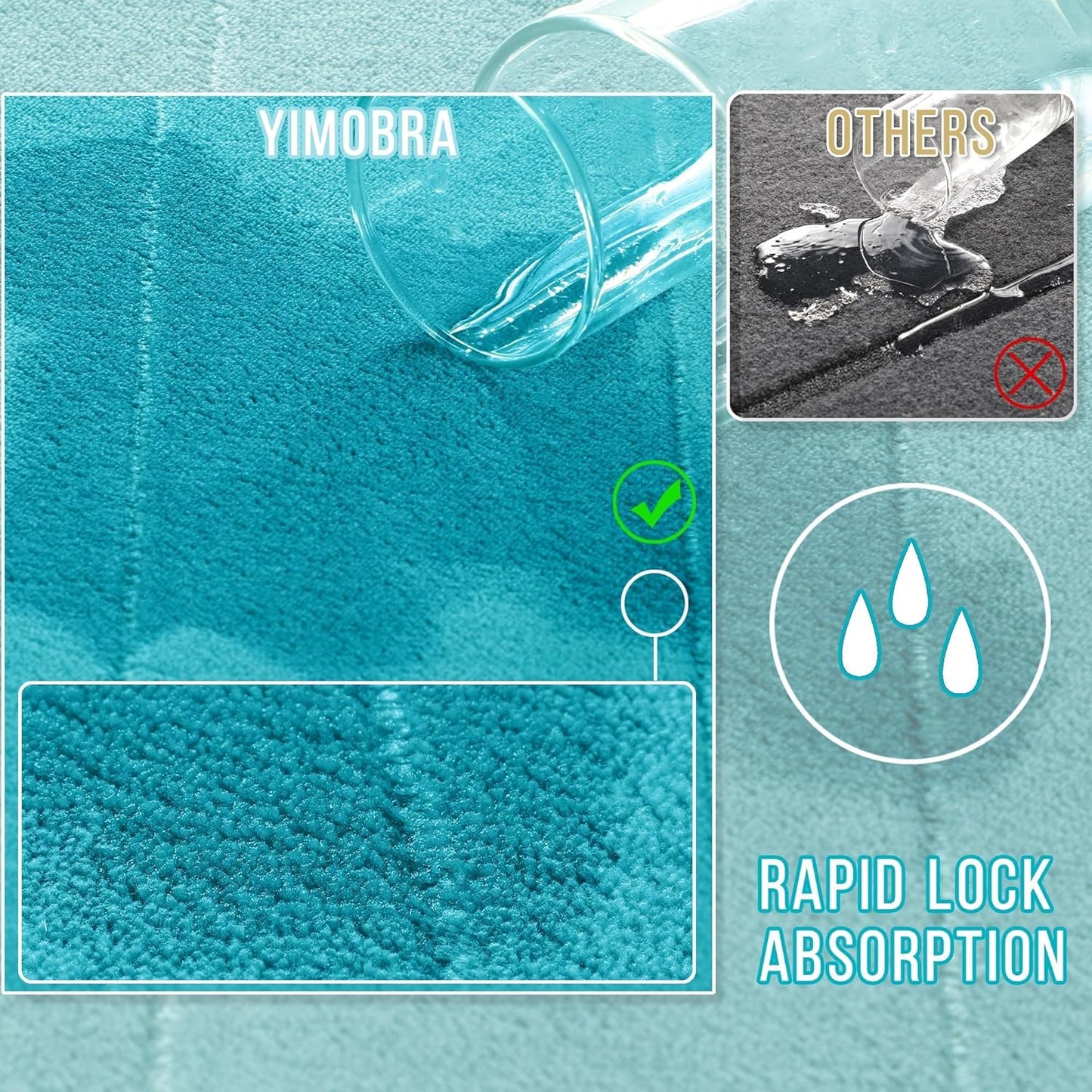 Yimobra Memory Foam Bath Mat, Super Soft Absorbent Bathroom Rug Non Slip 24x17 Inch, Quick Dry, Machine Washable Floor Carpet for Tub Shower, Home Decor Accessories, Lake Blue