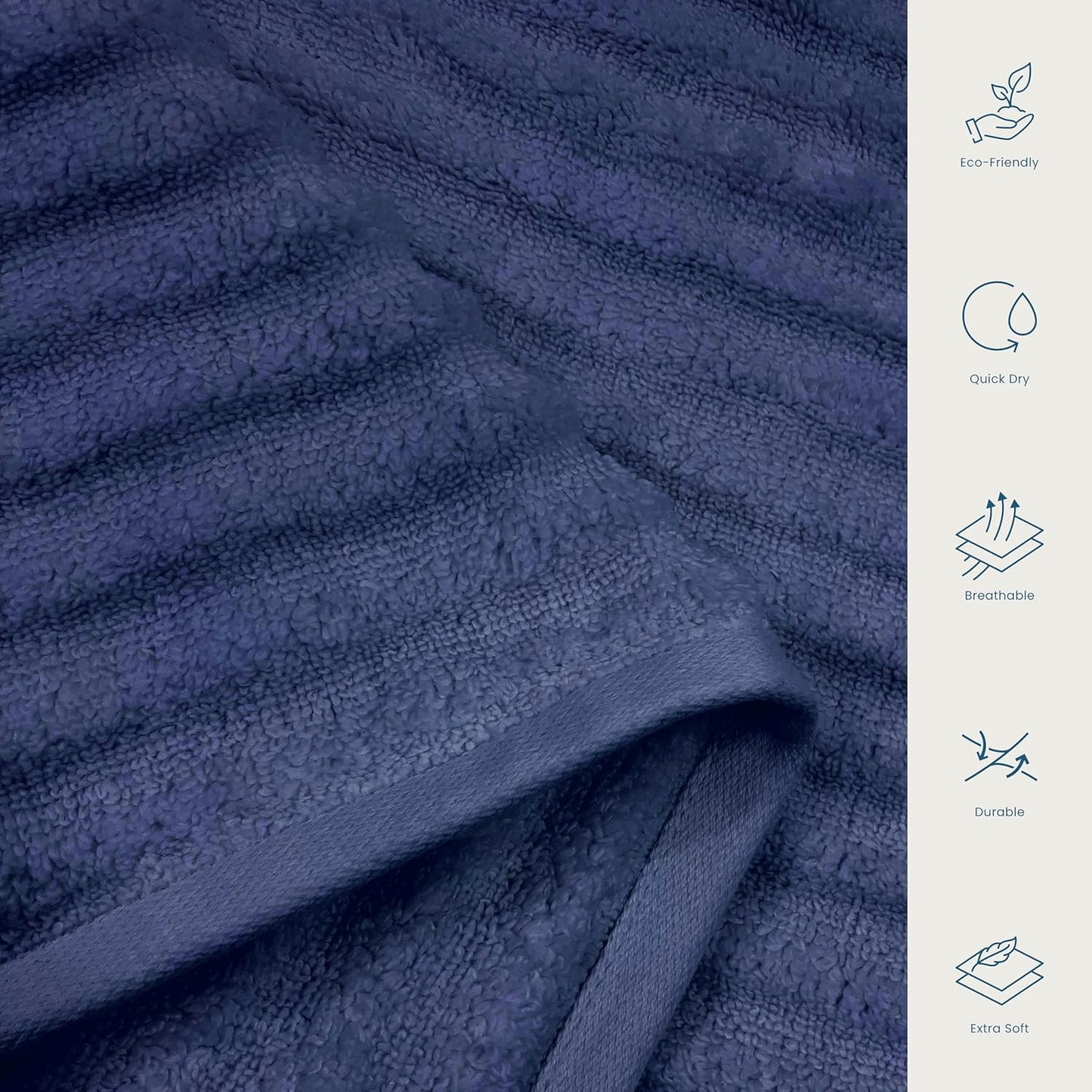 Blue Loom Ribbed Hand 2 Towels Set, 100% Cotton 600GSM, Soft Absorbent Durable Quick Drying for Bathroom - Mason 2 Piece 18" x 30" - Navy