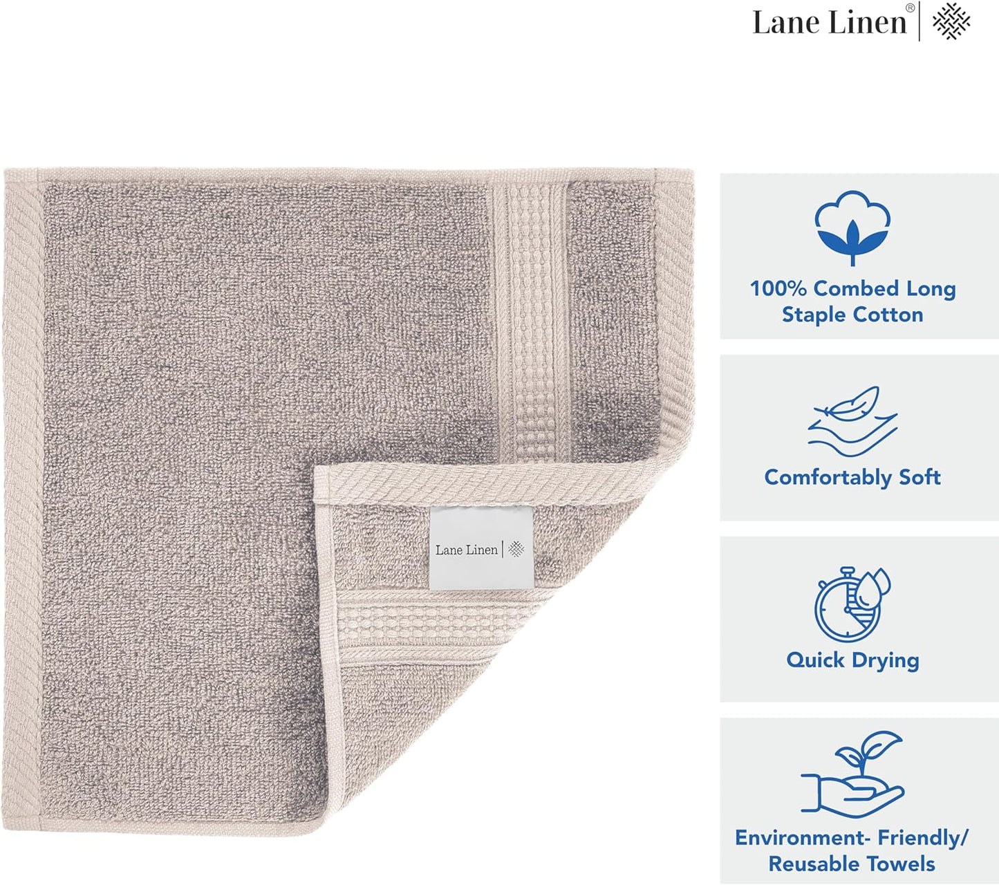 LANE LINEN 100% Cotton Wash Cloths - 12 Pcs - Spa & Salon Quality - Ring Spun Cotton Face Cloths - Soft & Absorbent Washcloths for Body, Beauty, Home, Gym - Fingertip Towels Set - 13"x13", Platinum