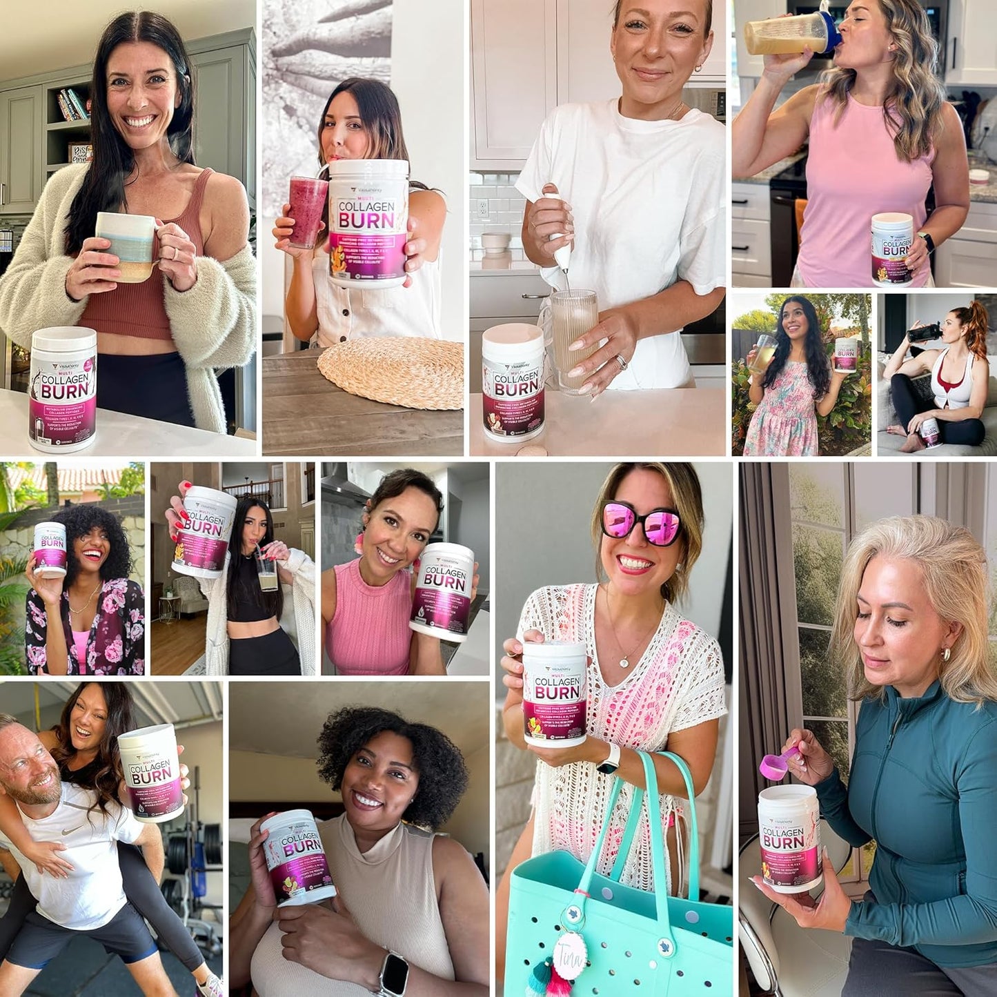 Multi Collagen Burn: Hydrolyzed Protein Peptides with Hyaluronic Acid, Vitamin C, SOD B Dimpless, Types I, II, III, V and X, Caffeine-Free Strawberry Lemonade Flavored 30 Servings