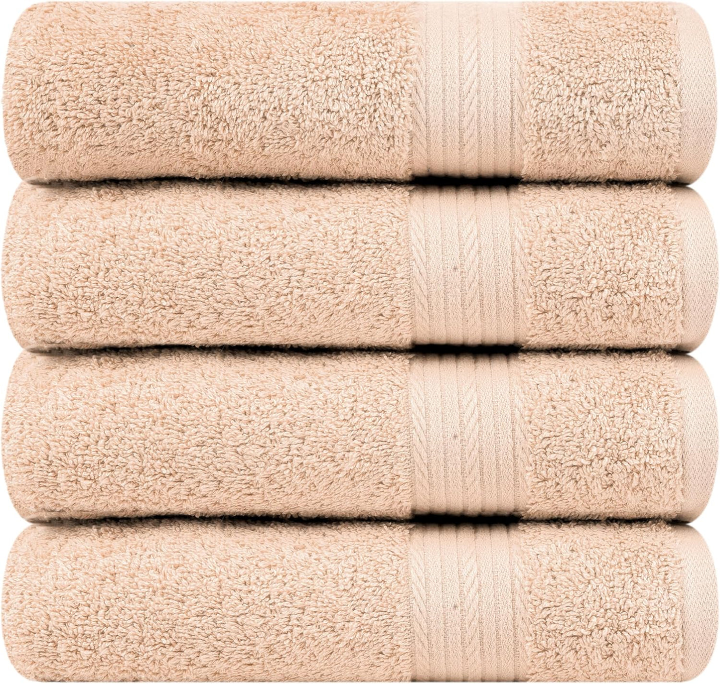 Ample Decor Hand Towel 18 X 28 Inch Pack of 4, 600 GSM, 100% Cotton, Oeko Tex Certified, Beige