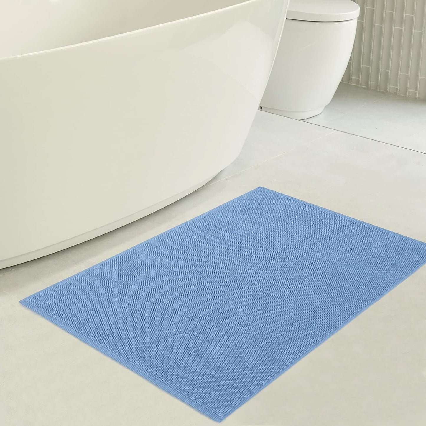 American Soft Linen Bath Rug, 20 in 34 in 100% Cotton Bath Mats Rugs for Bathroom, Slip Reducer Washable Shaggy Form Area Rugs, Sky Blue Bath Rug