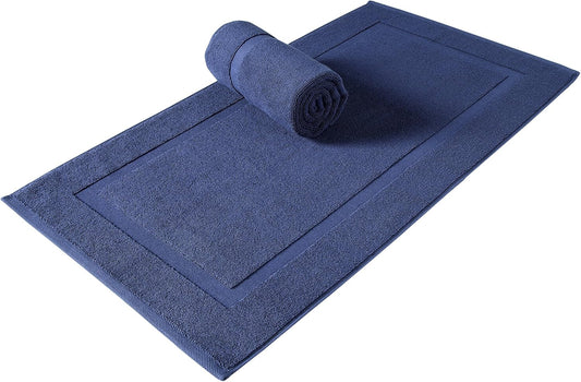 SALBAKOS 100% Turkish Cotton Bath Mat Set 2-Piece - 20x34 inch, Premium Quality Hotel & Spa Collection, Soft, Absorbent, Long Lasting, Durable Bathroom Rugs | Made in Turkey (Navy, 2 Bath Mats)
