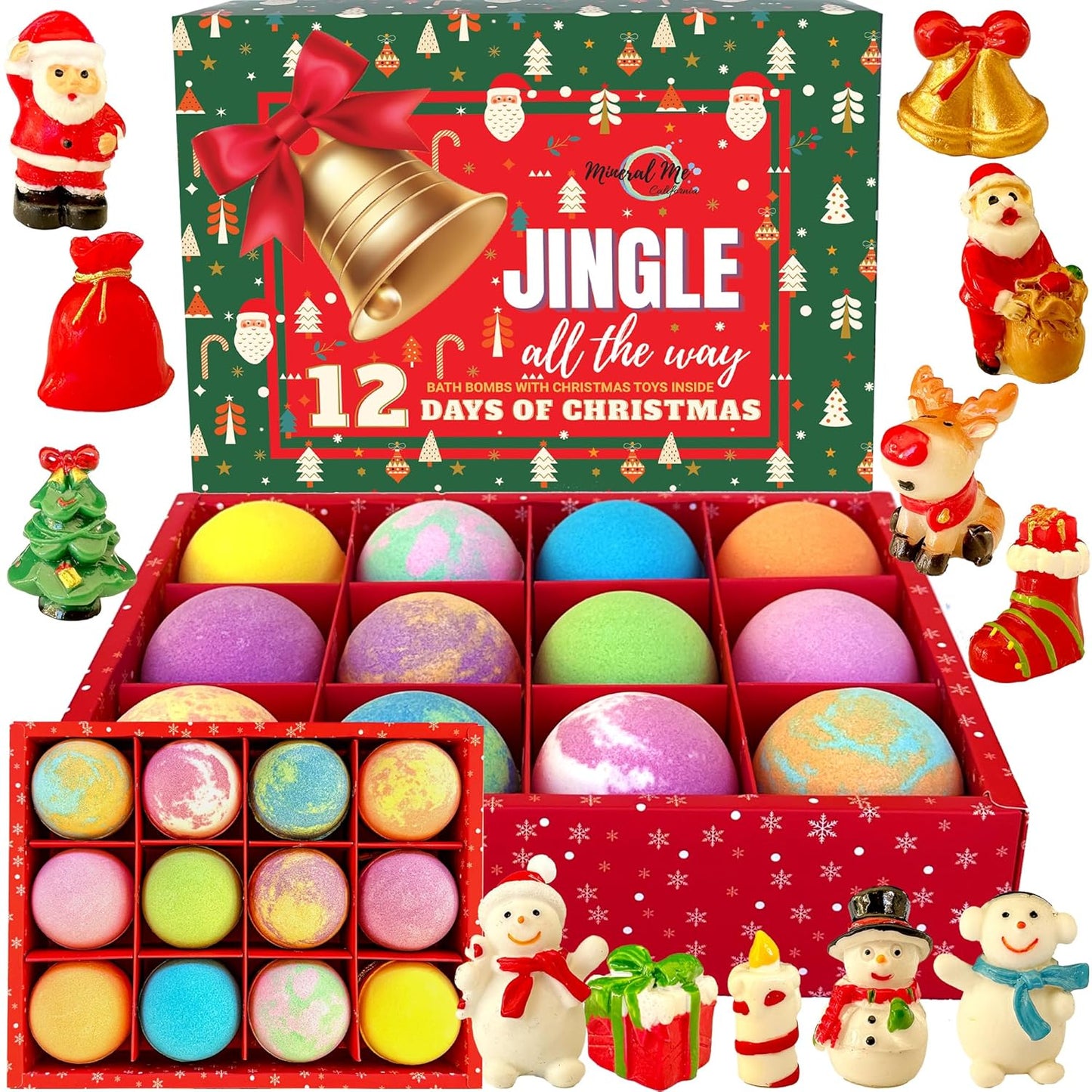 Christmas Bath Bombs for Kids with Surprise Toys Inside - Kids Advent Calendar Bathbombs - 12 Pack Organic Bath Bombs Gift Set, Moisturizing Bubble Bath Fizzies, Gifts for Boys, Girls, Toddler