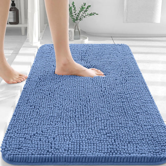 OLANLY Bathroom Rugs 30x20, Extra Soft Absorbent Chenille Bath Rugs, Rubber Backing Quick Dry, Machine Washable Bath Mats for Bathroom Floor, Tub and Shower, Home Decor Accessories, Cornflower Blue