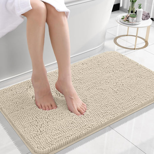 OLANLY Bathroom Rugs 24x16, Extra Soft Absorbent Chenille Bath Rugs, Rubber Backing Quick Dry, Machine Washable Bath Mats for Bathroom Floor, Tub and Shower, Home Decor Accessories, Sand