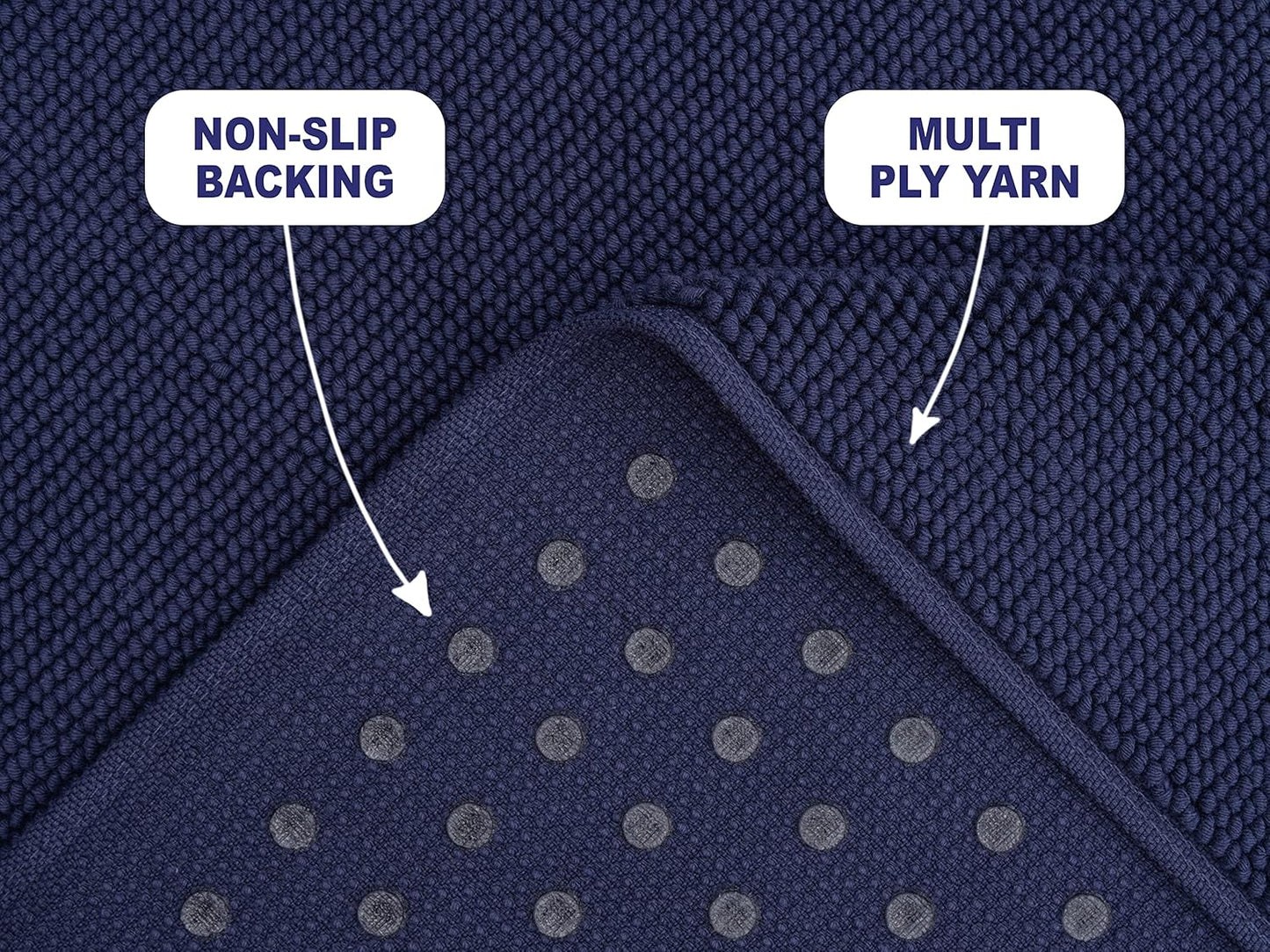 American Soft Linen Bath Rug, 20 in 34 in 100% Cotton Bath Mats Rugs for Bathroom, Slip Reducer Washable Shaggy Form Area Rugs, Navy Blue Bath Rug