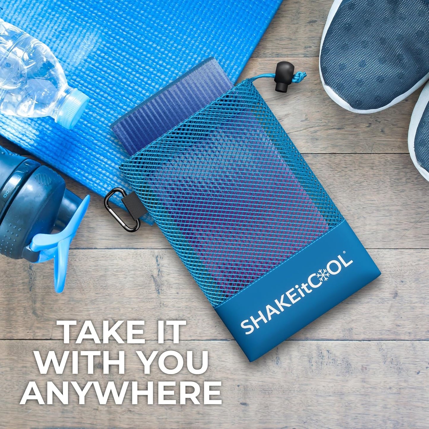 SHAKEitCOOL Extended Size Cooling Towel – Be Cool in Style - Heat Relief, Soft, Lightweight, Sun Protection, Easy Clean - Perfect for Biking, Hiking, Running, Yoga, Golf - Blue Purple Wave M