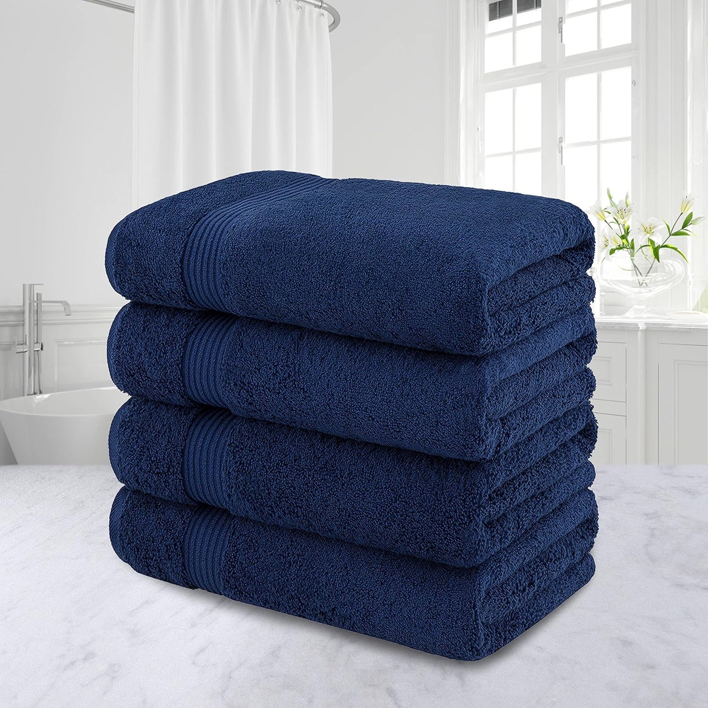 American Veteran Towel, 100% Cotton Turkish Bath Towels for Bathroom 4 Pack, 27x54 Extra Large Premium Soft Drying Bathroom Towels, Navy Blue