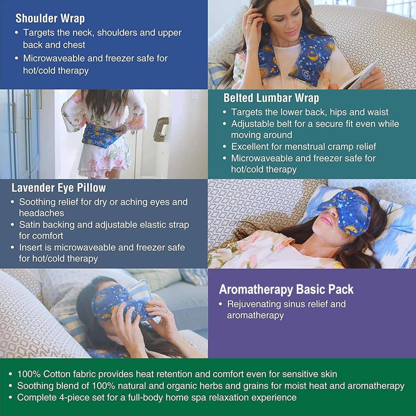 Nature’s Approach Aromatherapy Heating Pad 4-Piece Microwave Heating Pad Set with 12 Soothing Herbs