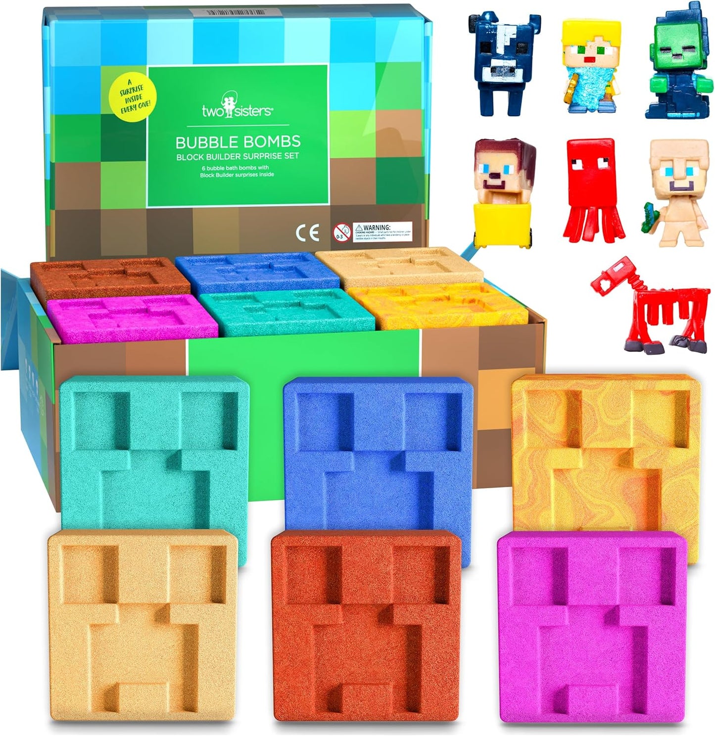 TNT Creeper Bath Bombs for Kids with Surprise Toys Inside (6 Pack) – Large Fizzy Bubble Mine Bombs for Boys & Girls – Fruity Scents, Skin-Safe, Made in USA - by Two Sisters