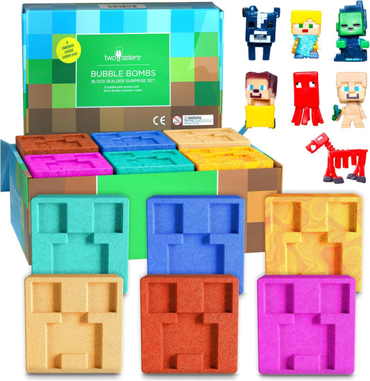 TNT Creeper Bath Bombs for Kids with Surprise Toys Inside (6 Pack) – Large Fizzy Bubble Mine Bombs for Boys & Girls – Fruity Scents, Skin-Safe, Made in USA - by Two Sisters