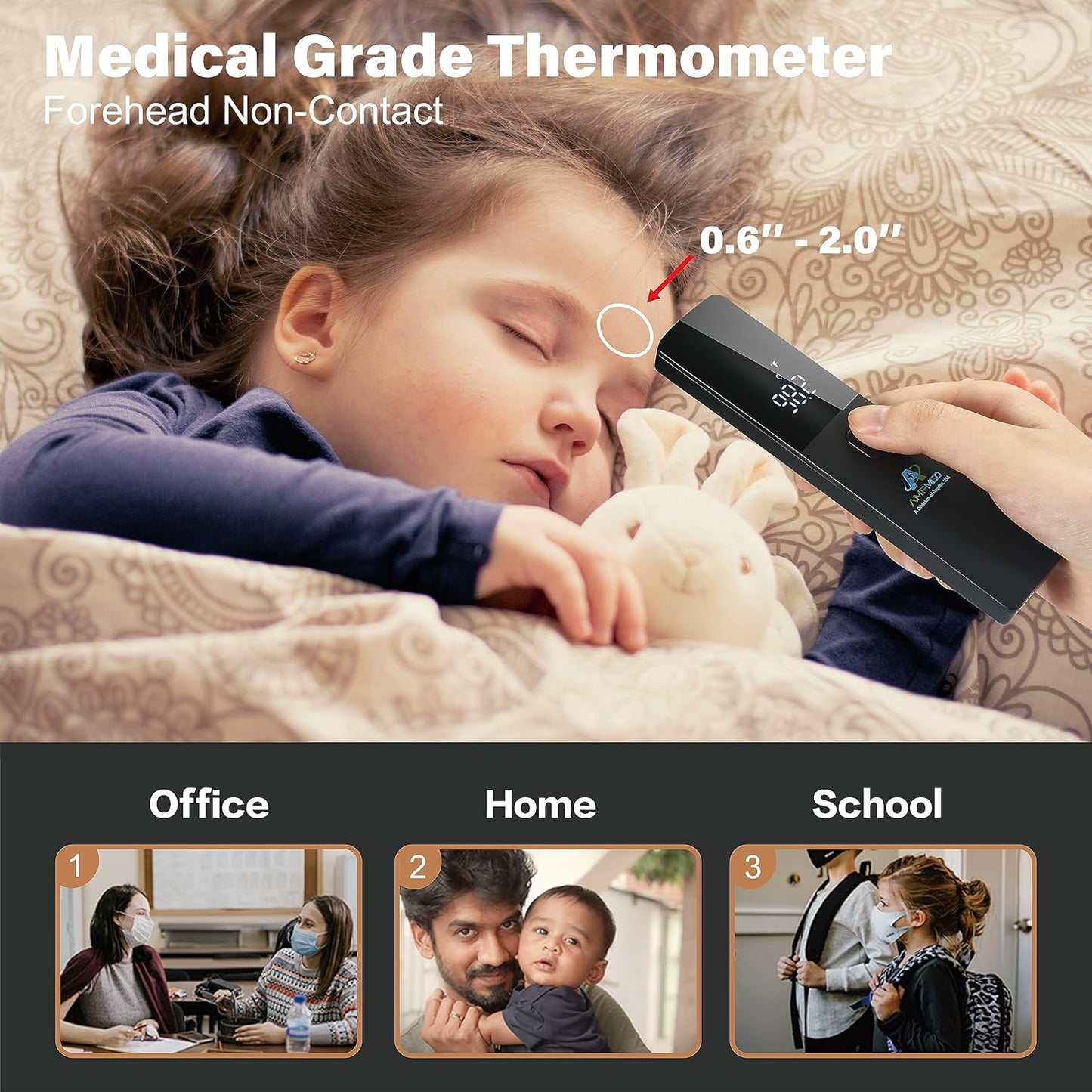 Amplim No-Touch Forehead Thermometer for Adults and Kids, Non-Contact Digital Baby Thermometer for Infants/Newborns. Medical Grade Touchless Temporal Temperature for Fever