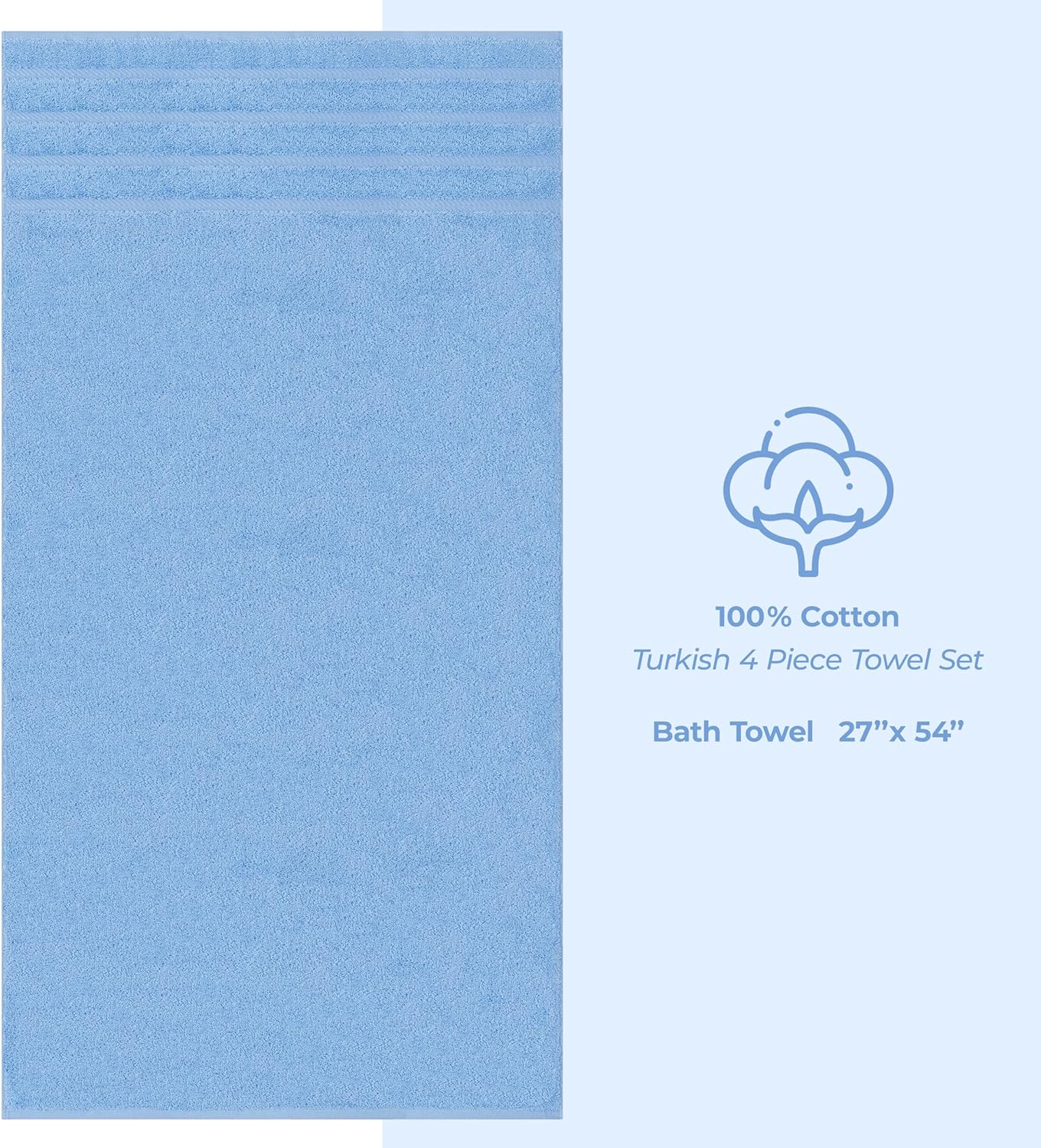 American Soft Linen Luxury 4 Piece Bath Towel Set, 600 GSM 100% Cotton Turkish Bath Towels for Bathroom, 27x54 in Large Bathroom Shower Towels, Sky Blue