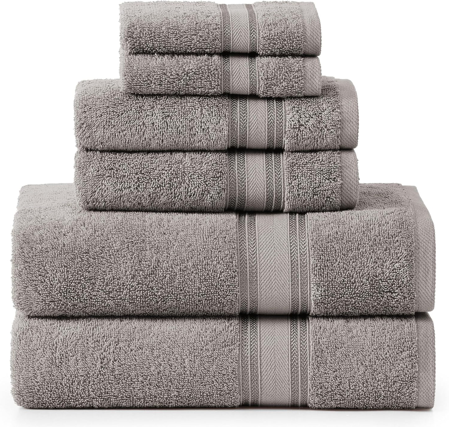 LANE LINEN Luxury Bath Towels Set - 6 Piece 100% Cotton Bathroom Quick Dry Shower Extra Aborbent Towel Super Soft 2 Hand Wash Cloths Space Grey