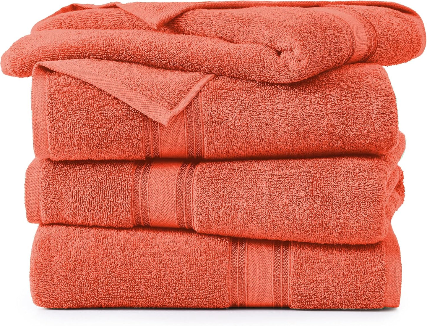 LANE LINEN 100% Cotton Zero Twist, Bath Towels (30"x60") - 4 Pieces - Large Towels for Bathroom - Quick Drying, Soft & Absorbent Large Shower Towel Set - Used in Gym, Hotel, Spa, Home - Living Coral