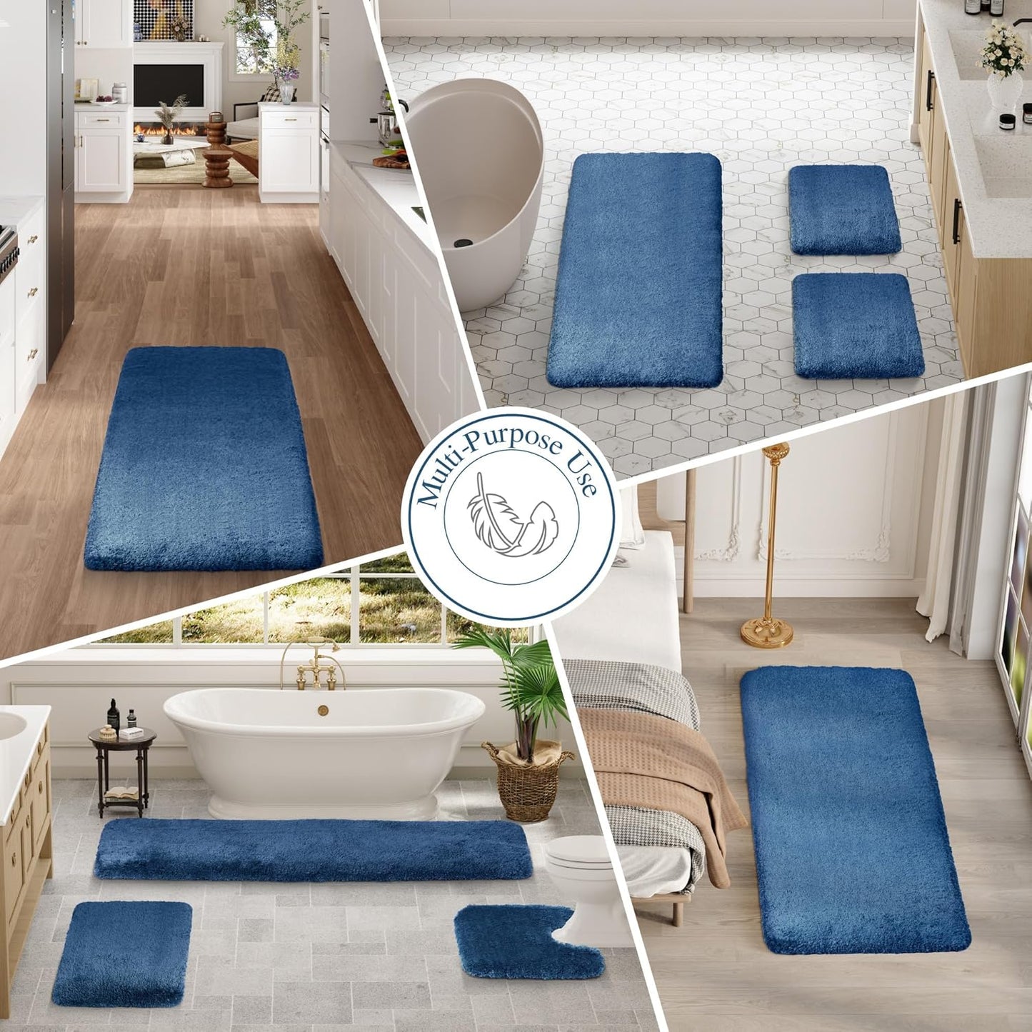 Walensee Large Bathroom Rug (24 x 36, Navy) Extra Soft and Absorbent Shaggy Bath Mat Machine Washable Microfiber Non Slip Luxury Floor Mat