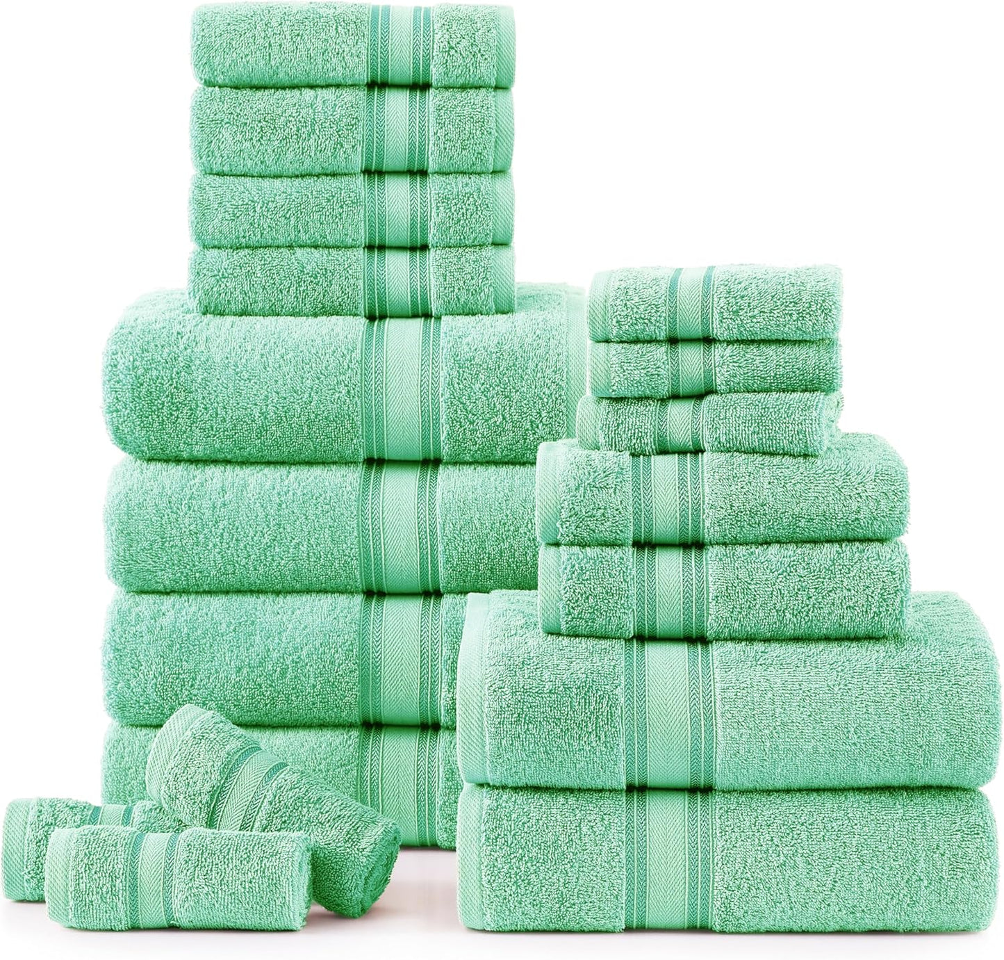 LANE LINEN 100% Mercerized Cotton Luxury Bathroom Towels Set - 18 Pieces - Zero Twist Technology - 6 Bath, 6 Washcloths, 6 Hand Towels - Remains Soft & Absorbent Even After Multiple Washes - Aqua Sky
