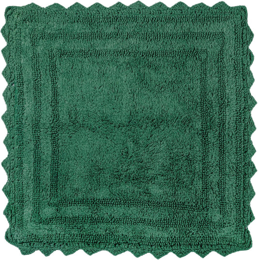 RAJRANG Foliage Green Square Cotton Bath Rug | 24 Inch Reversible Bathroom Mat with Crochet Trim | Soft, Absorbent Rug for Bathroom, Vanity, or Kitchen Use