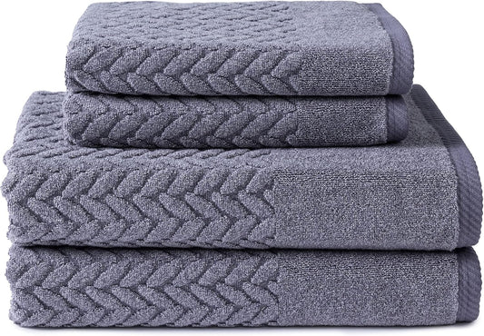 Texere 100% Organic Cotton Jacquard 650 GSM Premium Bath Towel Sets - Extra Absorbent Quick Dry and Plush (Cable, Excalibur, 2 Bath & 2 Hand Towels)