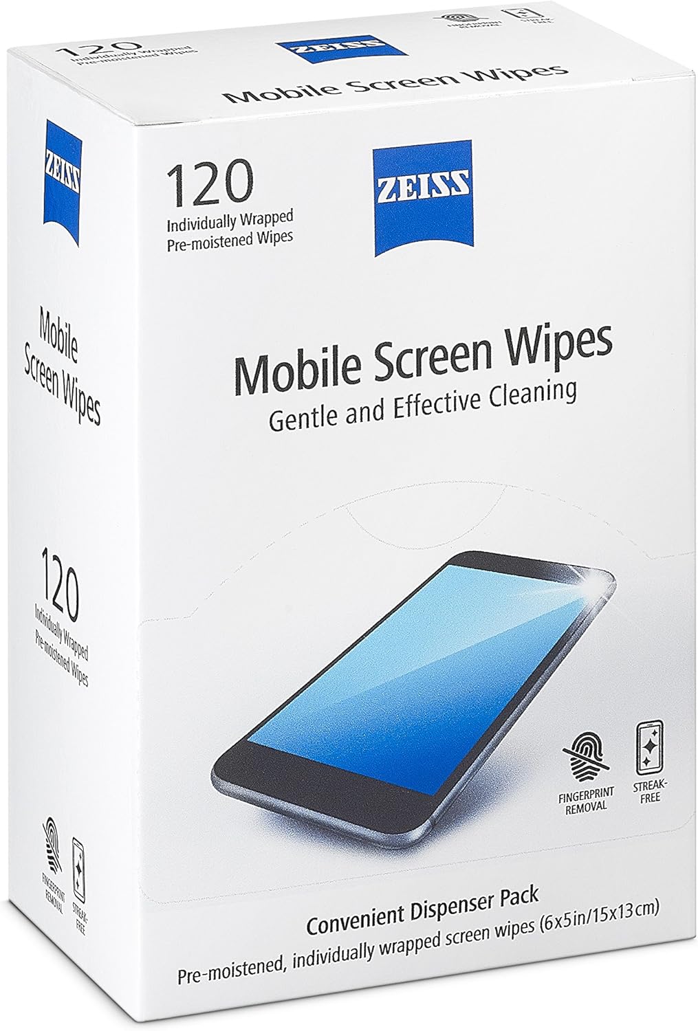 ZEISS Pre-Moistened Wipes, Screen Cleaner, 120 Count